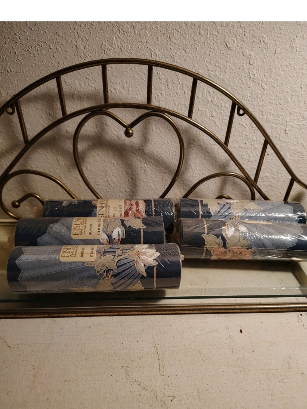 Vintage Floral Wallpaper Border Rolls - Navy Blue with Cream Flowers